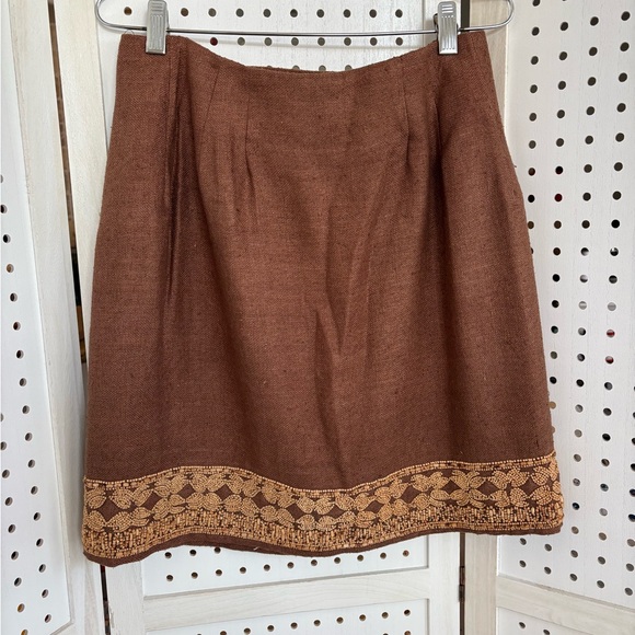 PER TE BY KRIZIA Brown A-Line Skirt with Gold Embroidery - Picture 3 of 5